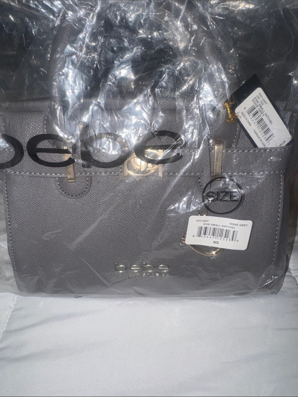 bebe Dove Grey Satchel with Gold Hardware